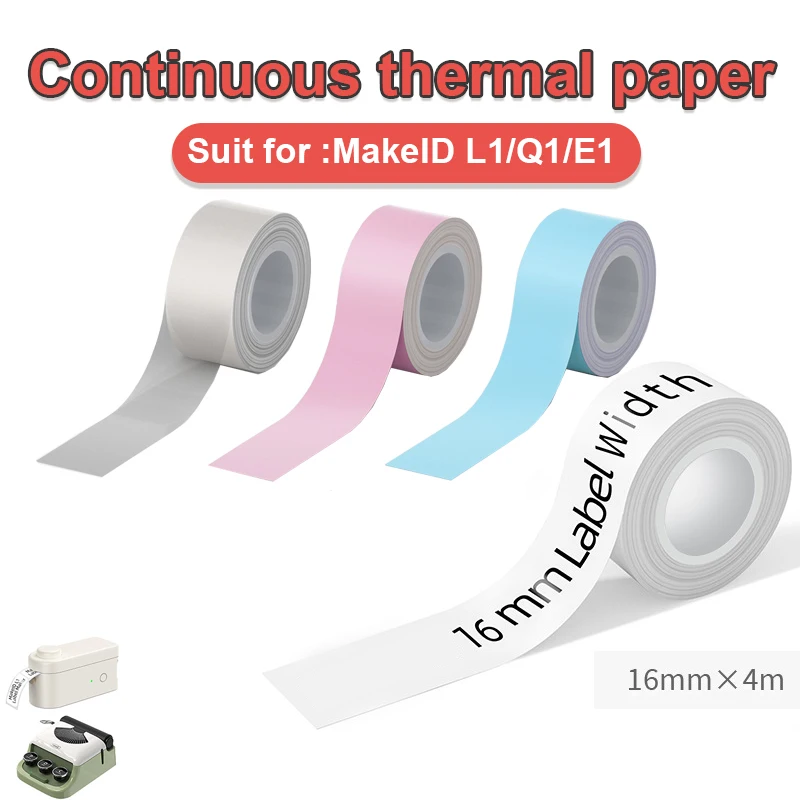16mm*4m Label Tape For MakeID L1 Bluetooth Thermal Label Printer L1-A Pocket Maker Inkless Printing DIY Sticker for Home Office