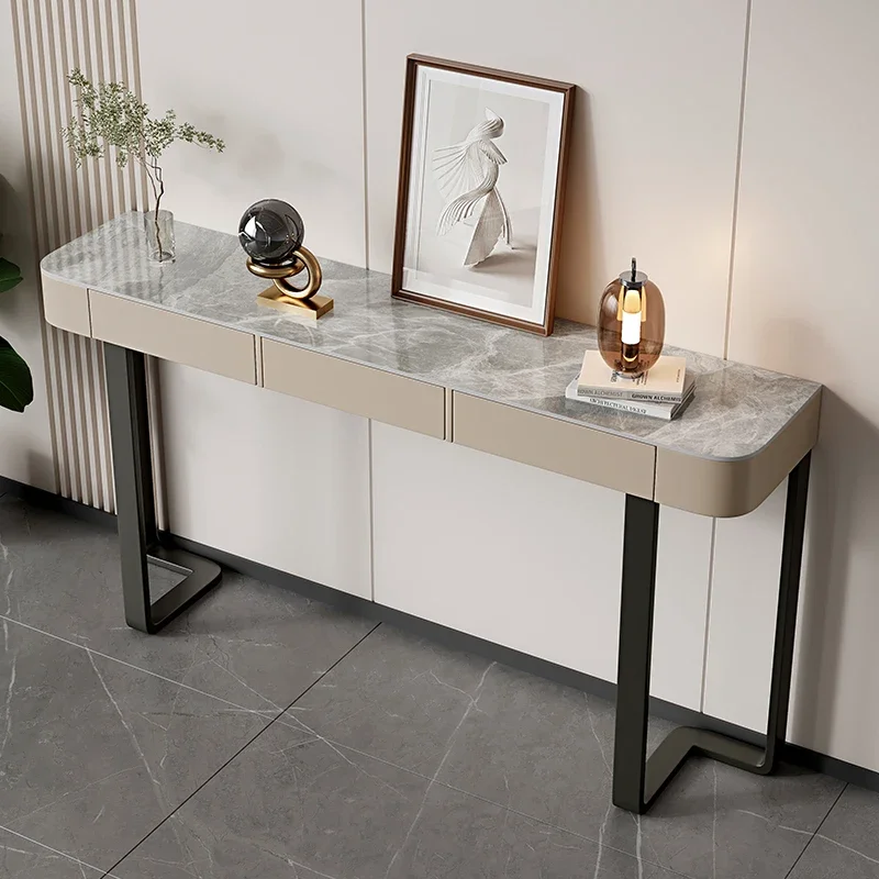 Luxury Glossy Console Table For Hallway Living Room Slate Porch Side Table High-quality Drawer Cabinet Home Furniture 80/100/120