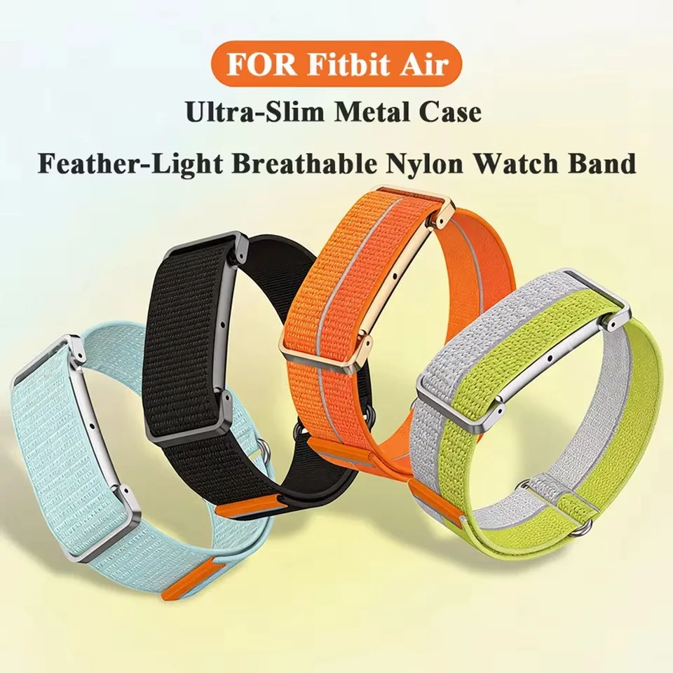 

Ultra-Slim Nylon Wrist Strap for Google Fitbit Air Feather-Light Breathable Quick Release Metal Protective Case Wrist Band