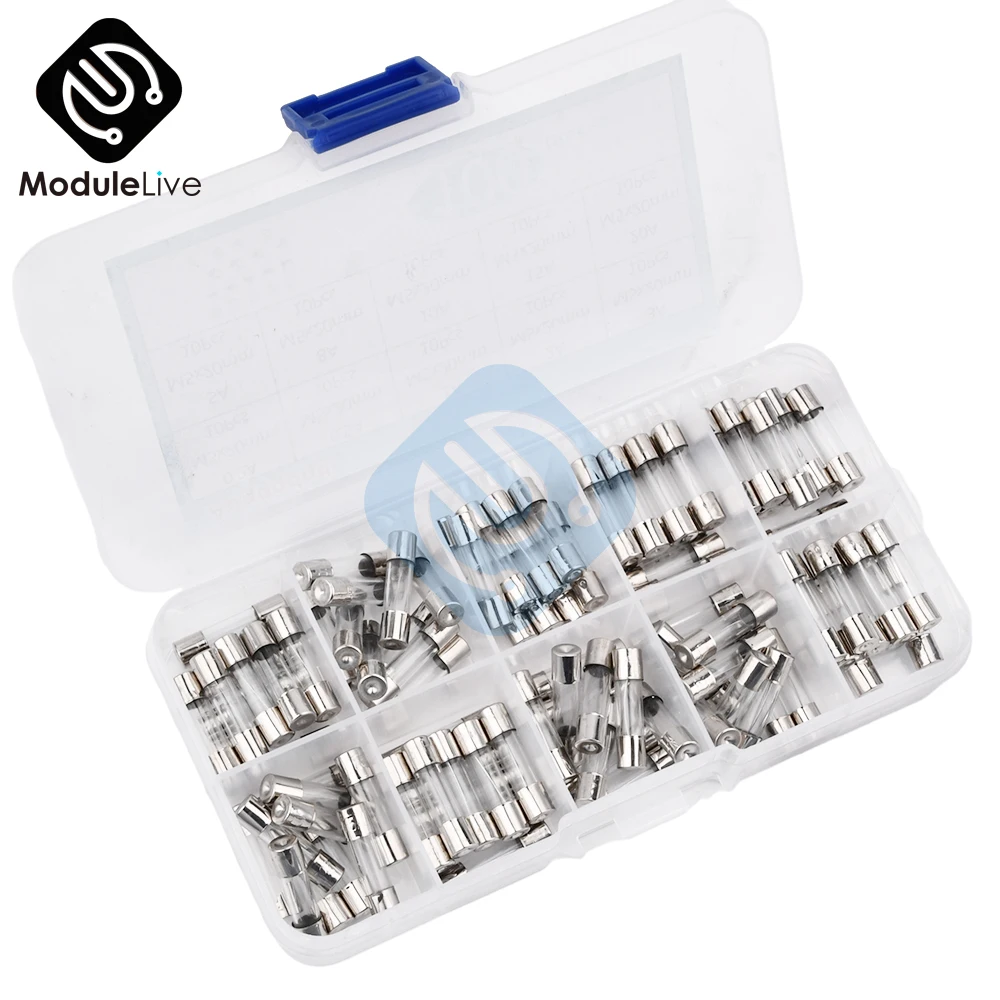 100PCS Fast Blow Glass Fuse Box Kit 5x20 250V For Circuit Current Protection 5*20mm,0.2/0.5/1/2/3/4/5/6/7/8/10/15/20/25/30A