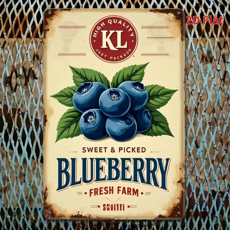 KL Blueberry Vintage Metal Tin Sign - Retro Wall Art with Sweet Picked Blueberries, Iron Material, Perfect for Kitchen, Farmhous