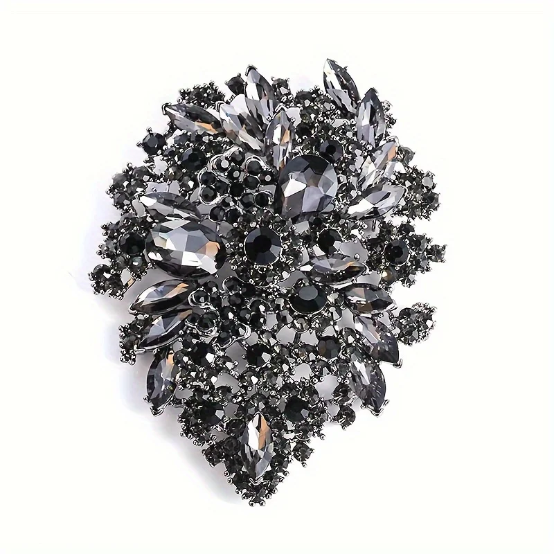 Exquisite Black Zircon Rhinestone Flower Brooch Women\\\\\'s Fashion Clothing Pin Girls Dinner Party Dress Accessories