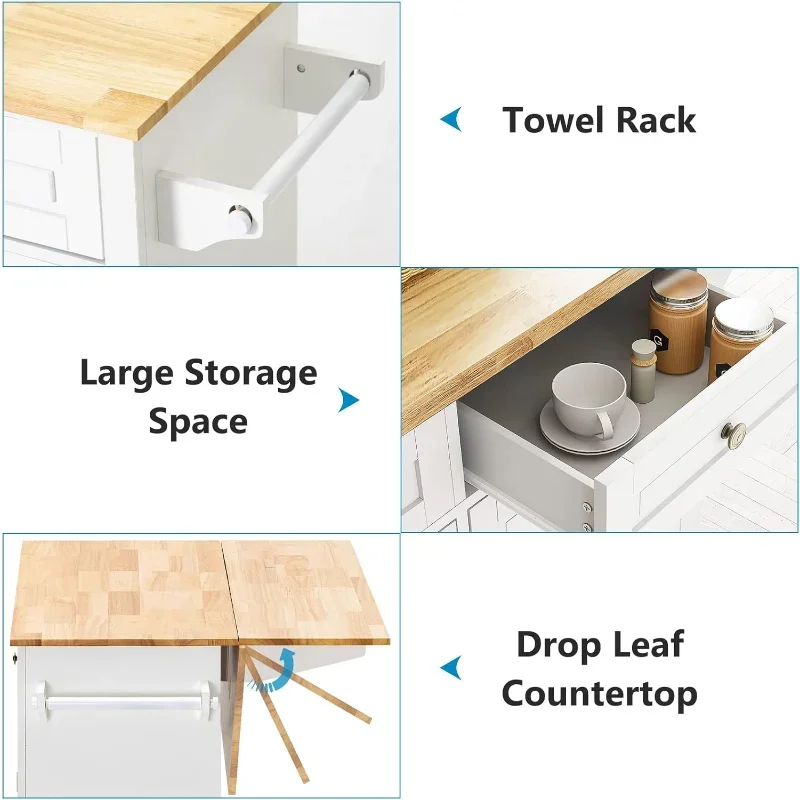 Rolling Kitchen Island with Drop Leaf – Movable Kitchen Carts on Wheels Island with Storage Cabinet, Island Table