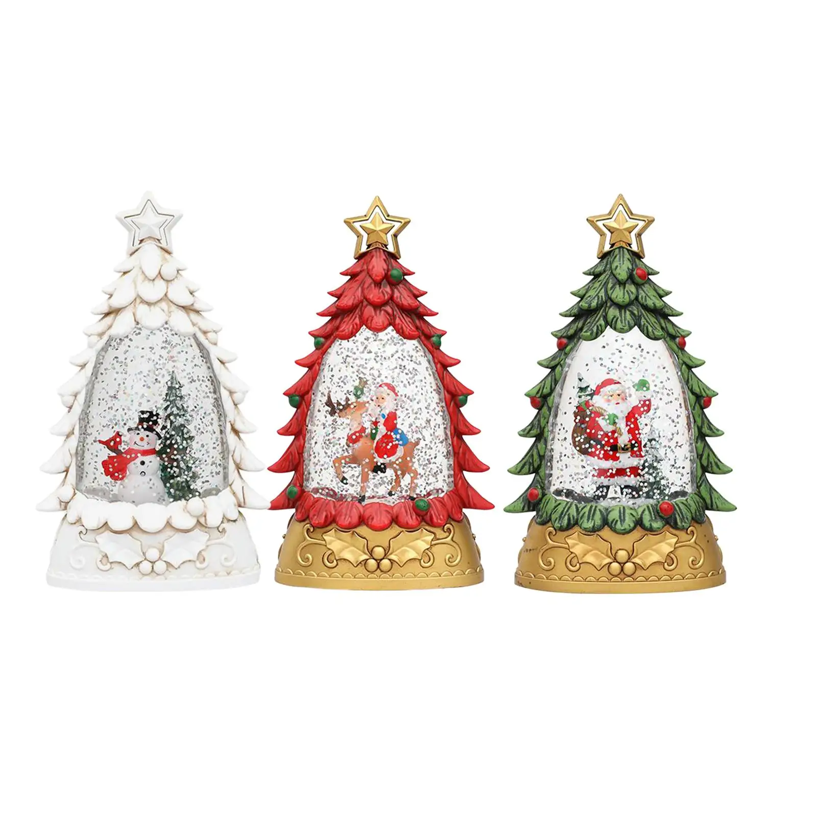 Christmas Snow Globe Light Statue Christmas Tree Scene with Sequins Christmas