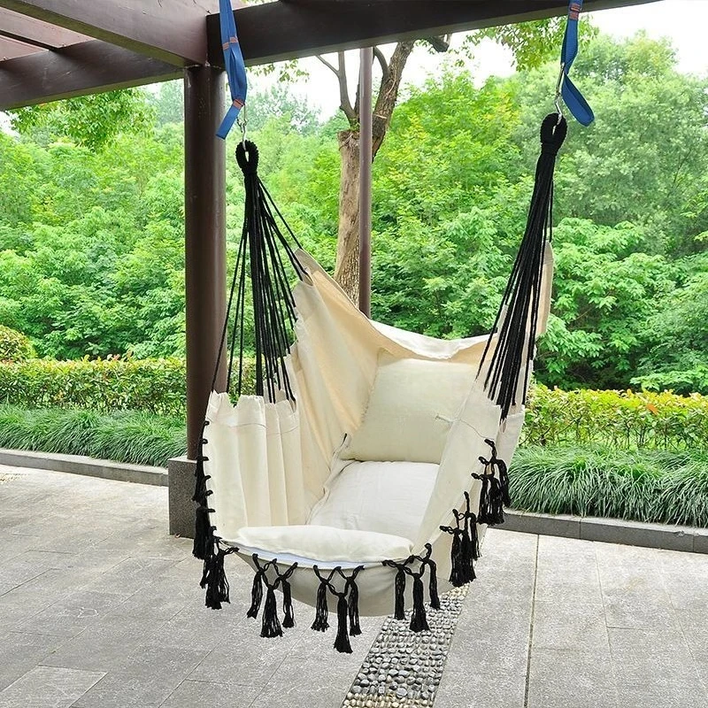 

Outdoor hammock, adult swing chair, cotton canvas fringed hammock