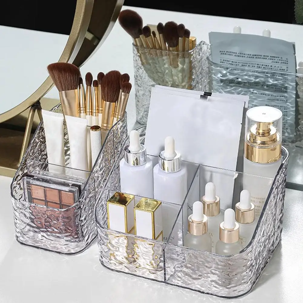 Acrylic Water Ripple Makeup Organizer,Large Vanity Desk Storage Box for Cosmetics, Skincare, Lipstick & Brushes, Clear Display