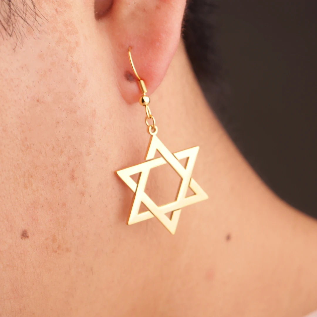 1 Pair Stainless Steel David Star Earrings for Men Women Trendy Mogan Israel Jewish Chain Star of David Heart  Jewelry
