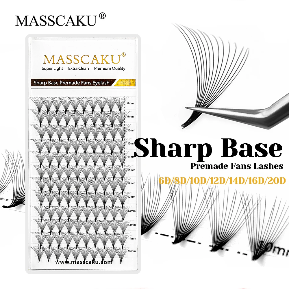 

High Quality MASSCAKU Premium Faux Mink Sharp Base Premade Fans Lashes Fast Grafting Narrow Root Thin Stem Lash for Beauty Salon