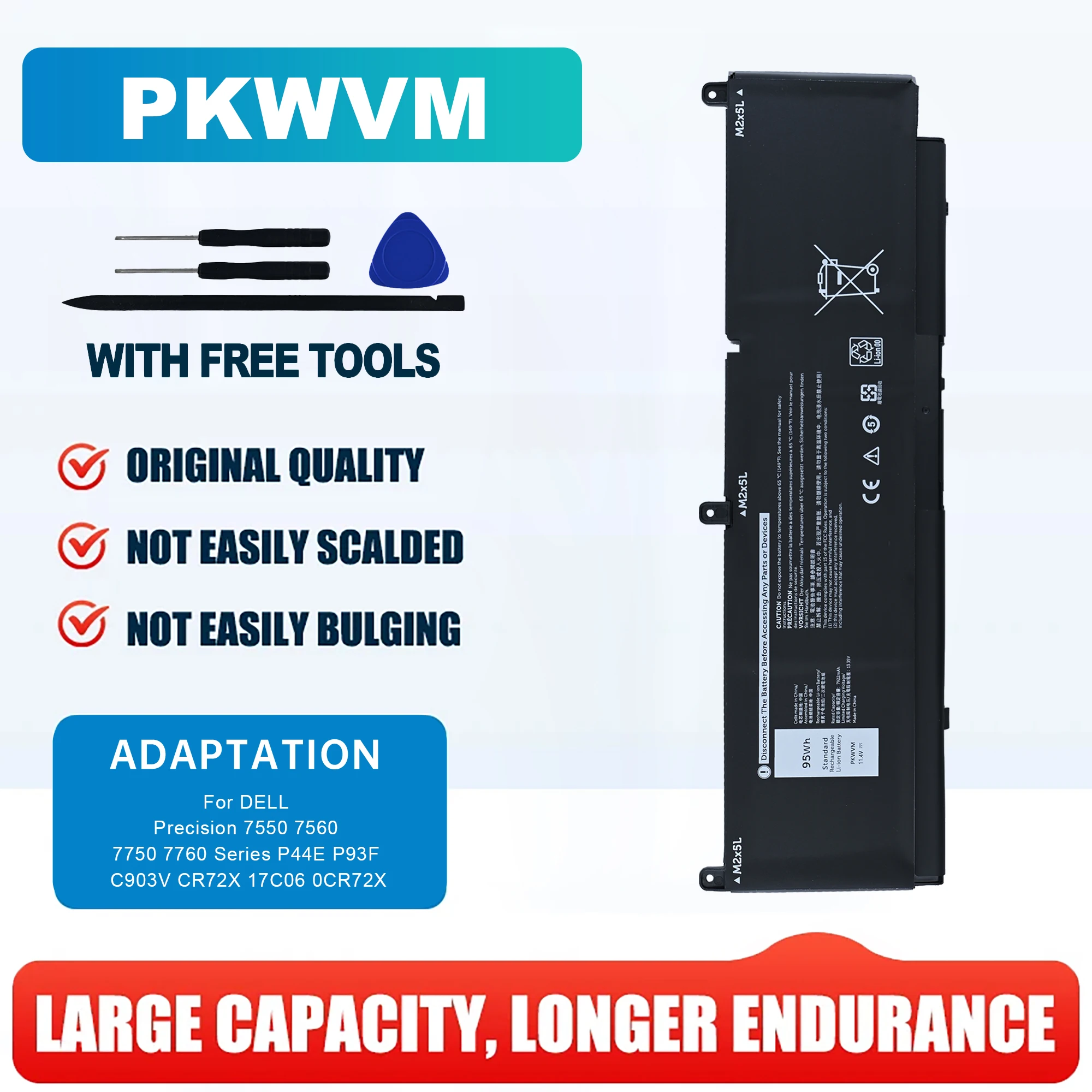 95WH PKWVM L Laptop Battery For DELL Precision 7550 7560 7750 7760 Series P44E P93F C903V CR72X 17C06 0CR72X