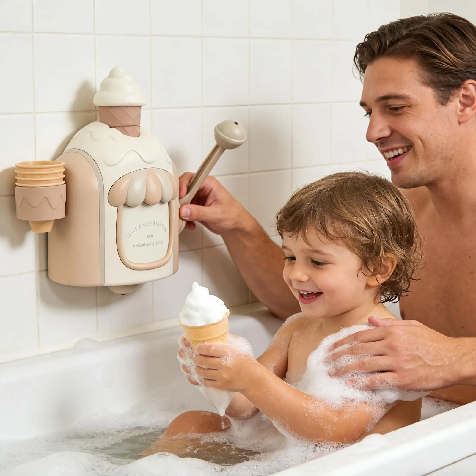 Bathtub Bubble Ice Cream Machine  Child  Bath Toys Toddler Manual Ice Cream Maker Foam Play Machine Parent Kids Interactive Toys