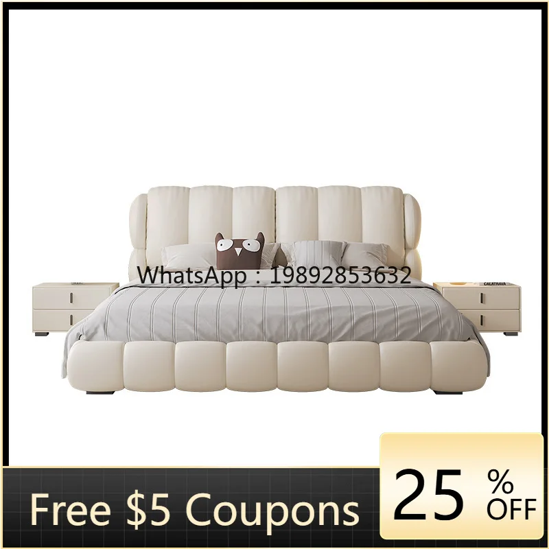 

YFY Light Luxury Modern Cream Style Puff Piano Key Soft Cover French Master Bedroom Bed High-End Elegant Genuine Leather Bed