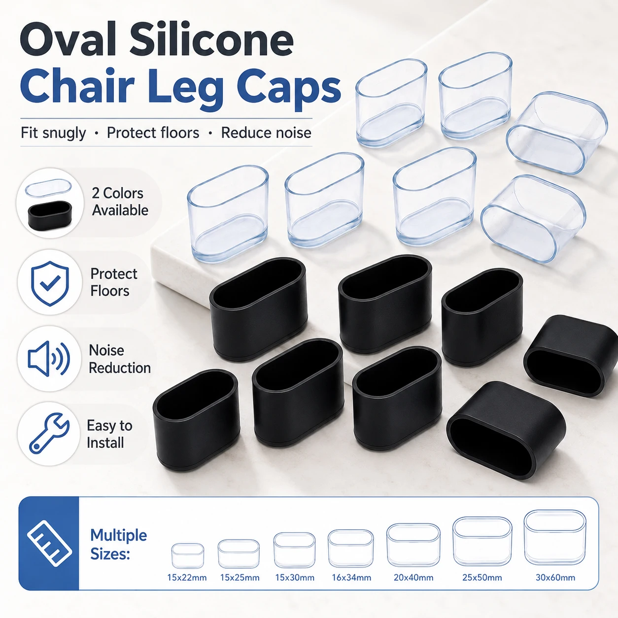 4-32Pcs Anti-Slips Oval Furniture Foot Caps, Table Chair Leg Floor Protectors, Rubber Cushion Pads for Stool Desk Feet