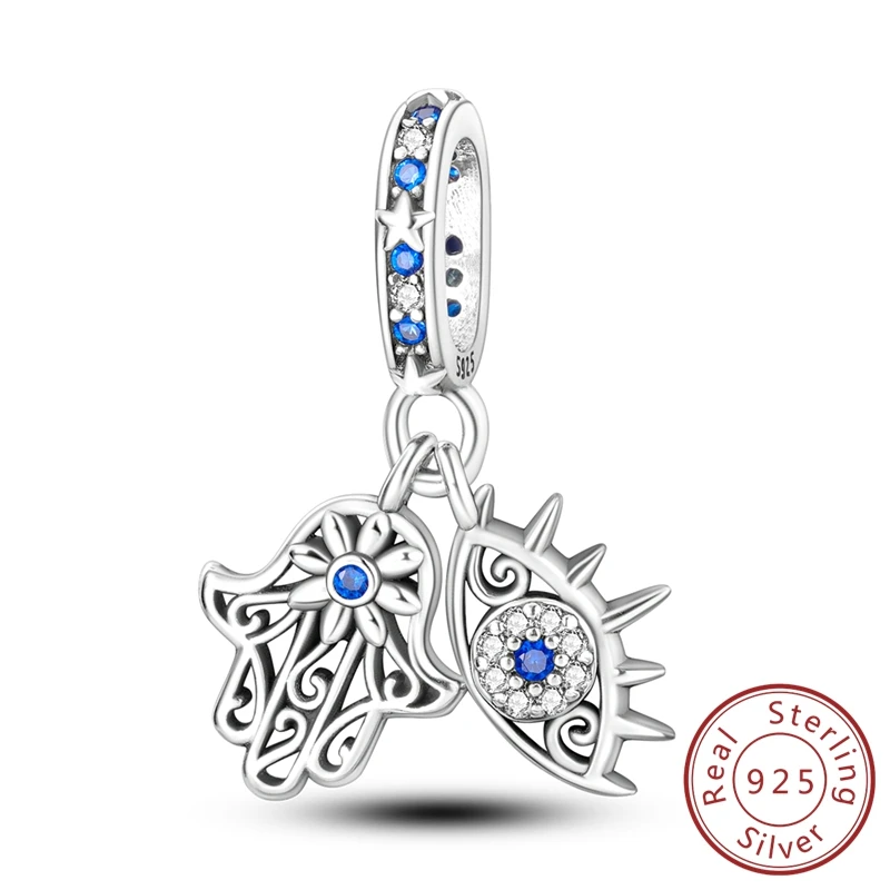 925 Sterling Silber blaue Augen und Palme Charms Kreuzigung Perlen Frauen Freundinnen Schmuck Geschenk – Detail 21