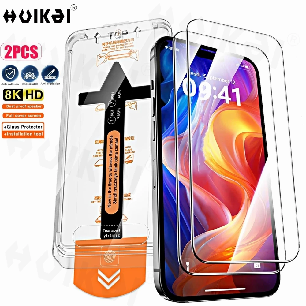 2 Pack For IPhone 16 Pro Max 15 15 Pro Tempered Glass Screen Protector  Auto Dust-Elimination Installation Bubble Free HD Clear