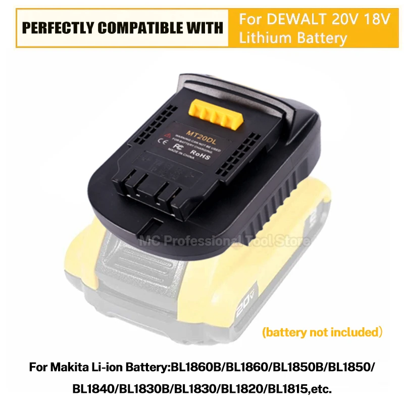 Adaptador de Bateria Mt20dl Apto para Makita 18v 20v Ferramentas Elétricas Bateria Li-ion Bl1850 Bl1840 Bl1830 Converter para Dewalt