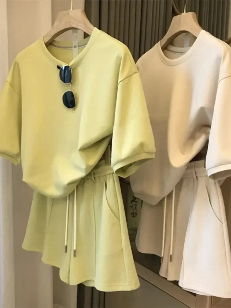 

Женский комплект из двух предметов, короткий повседневный комплект спортивной одежды, летний свободный комплект с короткими рукавами и карманами на шее, модные наряды JJ27