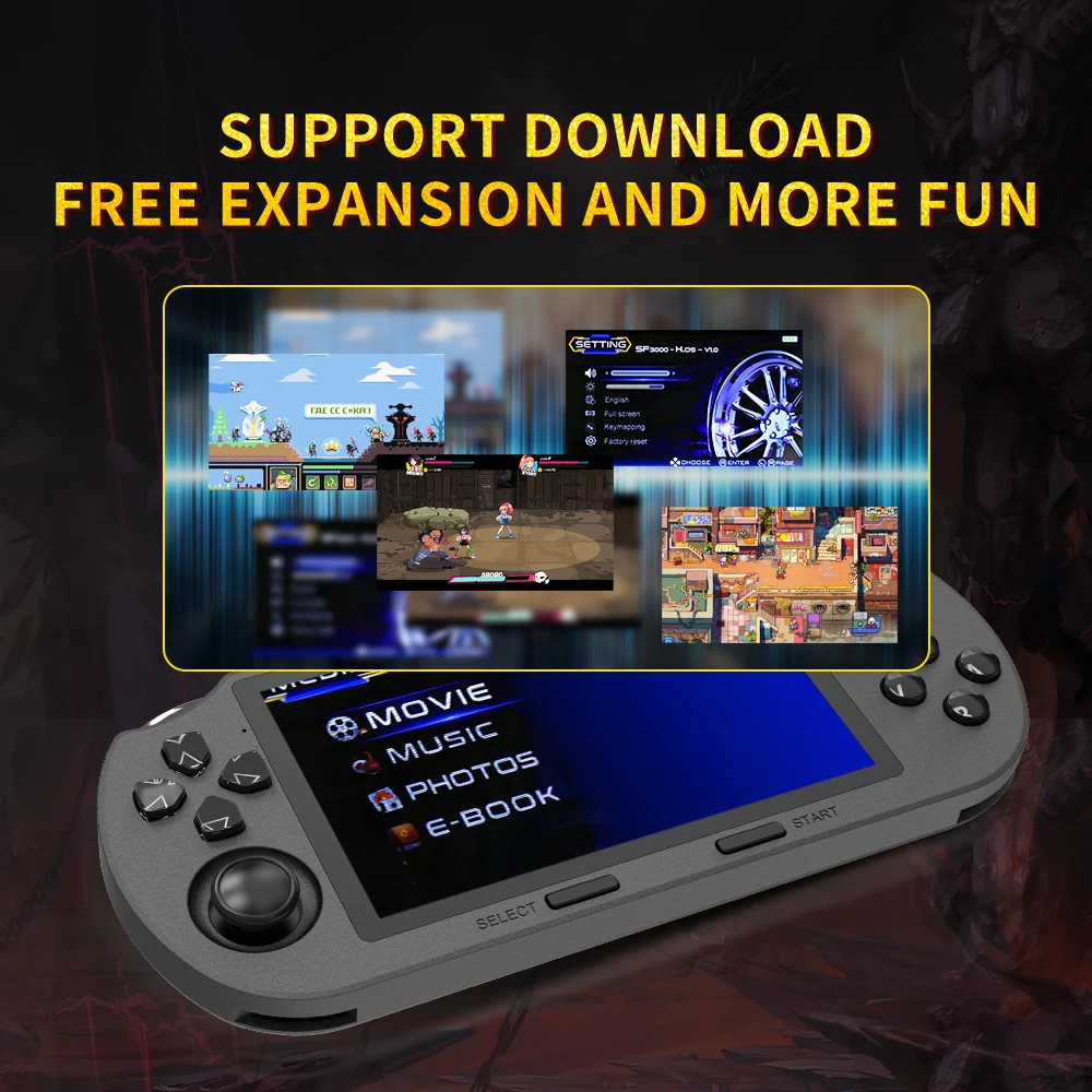 SF3000 ألعاب الفيديو وحدة التحكم الرجعية المحمولة المحمولة Gameplayer 4.5 بوصة IPS ريترو وحدات التحكم بالألعاب المدمج في 20000 + ألعاب للأطفال