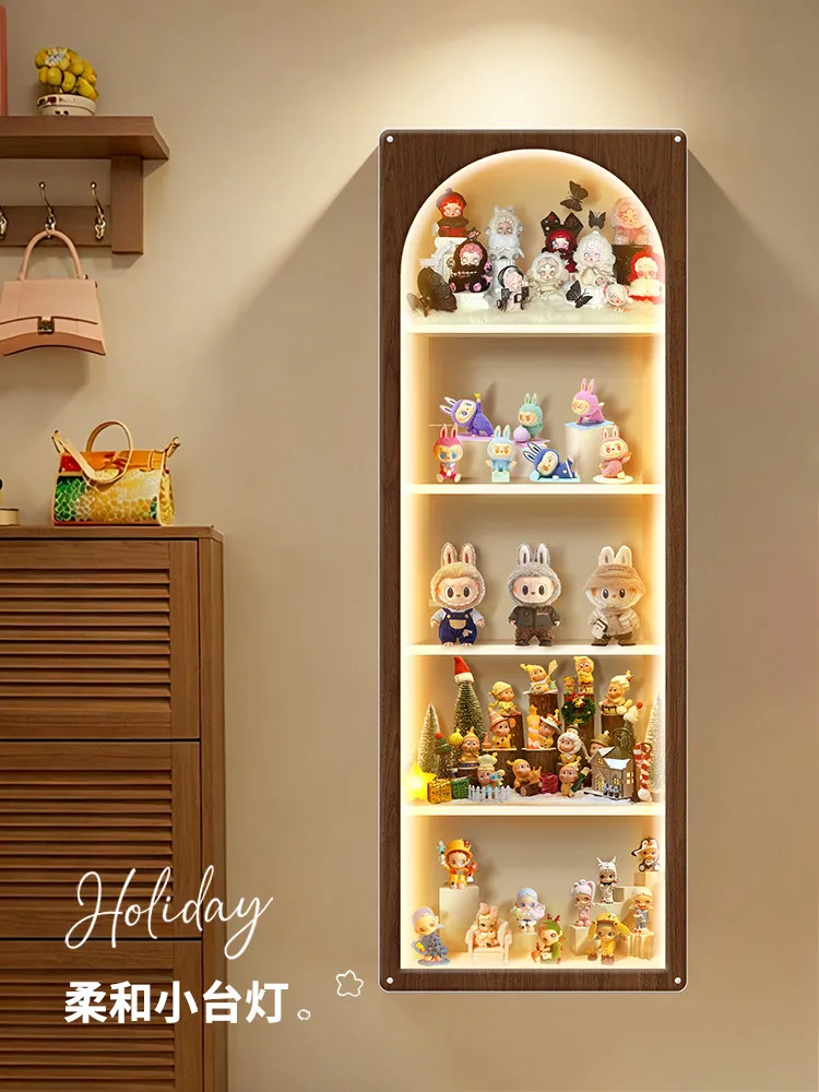 HT Acrylic figurine storage box decorative painting retro style wall-mounted blind box display cabinet largesize shelf dustproof