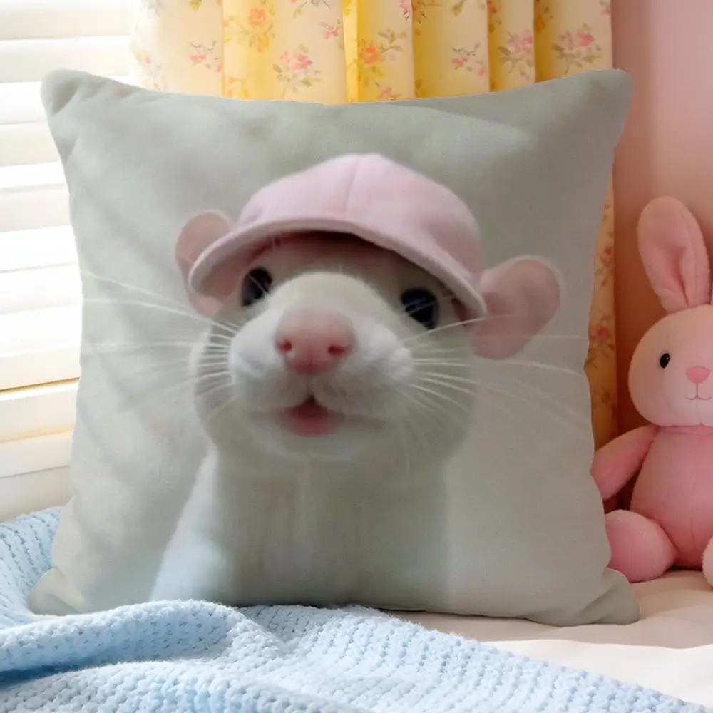 Kwaii anime Cute Mouse Pillow Case Soft Washable Short Plush Modern Decorative Cushion for Sofa Bed Office Car Living Room