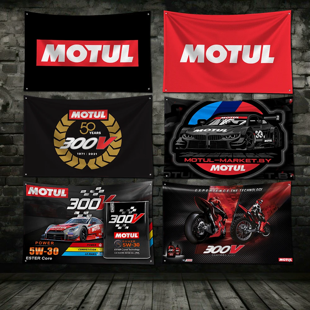 3x5 Ft Motorcycle Racing Car Engine Oil M-motuls Flag Polyester Digital Printing Banner for Garage Wall Decoration With Grommets