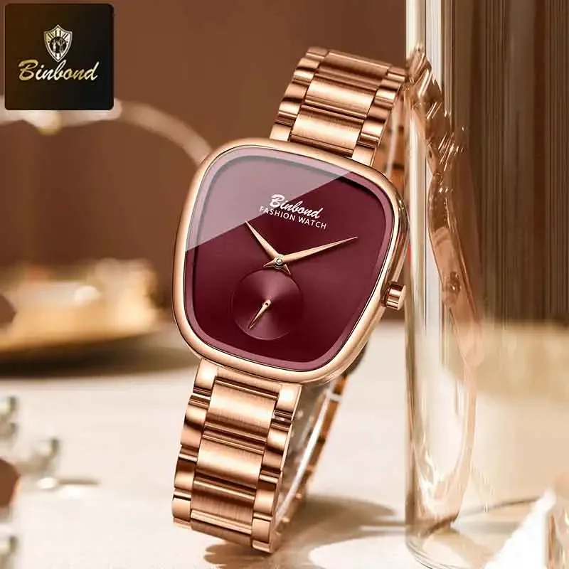 BINBOND New Fashion Elegant Ladies Quartz Watch Luxury Stainless Steel Waterproof Watch Simple High Quality Watches for Woman