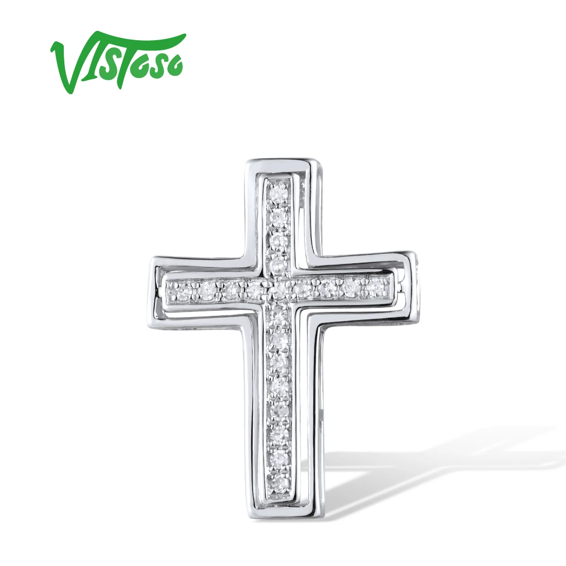 VISTOSO Authentic 14K 585 White Gold Cross Pendant For Lady Sparkling Diamond Elegant Wedding Party Chic Gifts Fine Jewelry