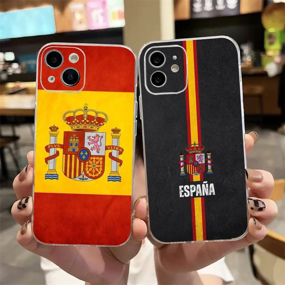 Funda para Teléfono con Diseño de la Bandera de España para iPhone 17, 16, 15, 14, 13, 12, 11 Plus, Pro Max, Cubierta Transparente Suave
