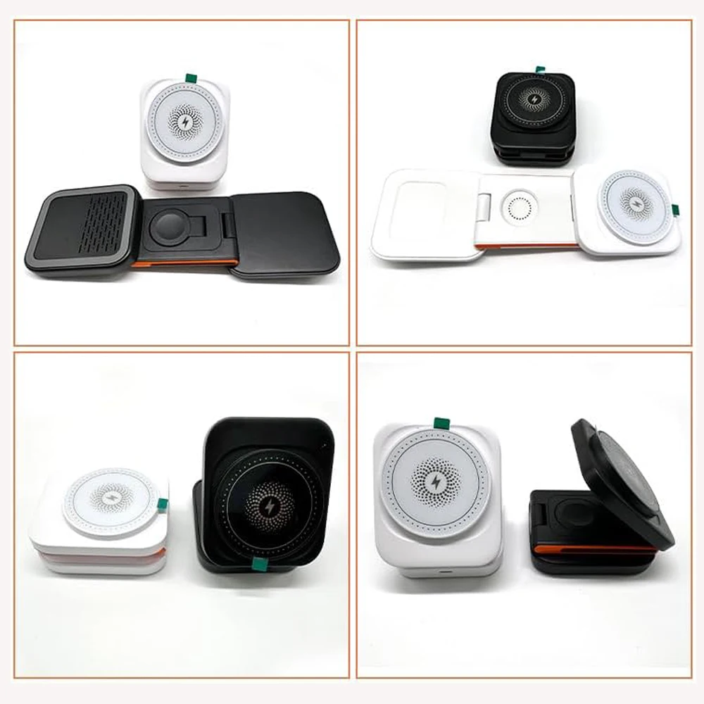 شاحن لاسلكي مغناطيسي 3 في 1 لأجهزة Apple محطة شحن سريعة لهاتف iPhone 16/15/14/13/12/Apple Watch/AirPods 3/2