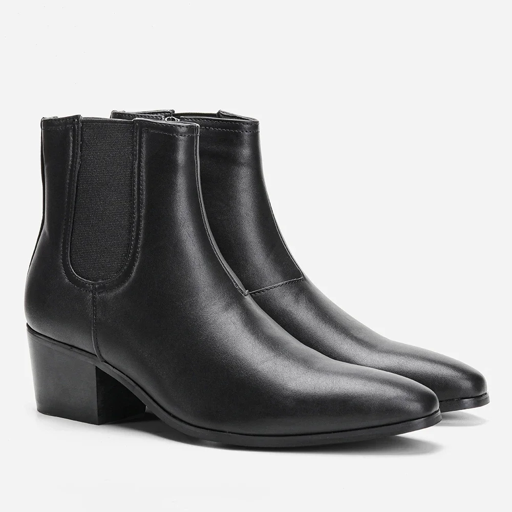 Size 40~46 Men Heightened Shoes Fashion Men high-heeled Boots Leather Chelsea Ankle Boots