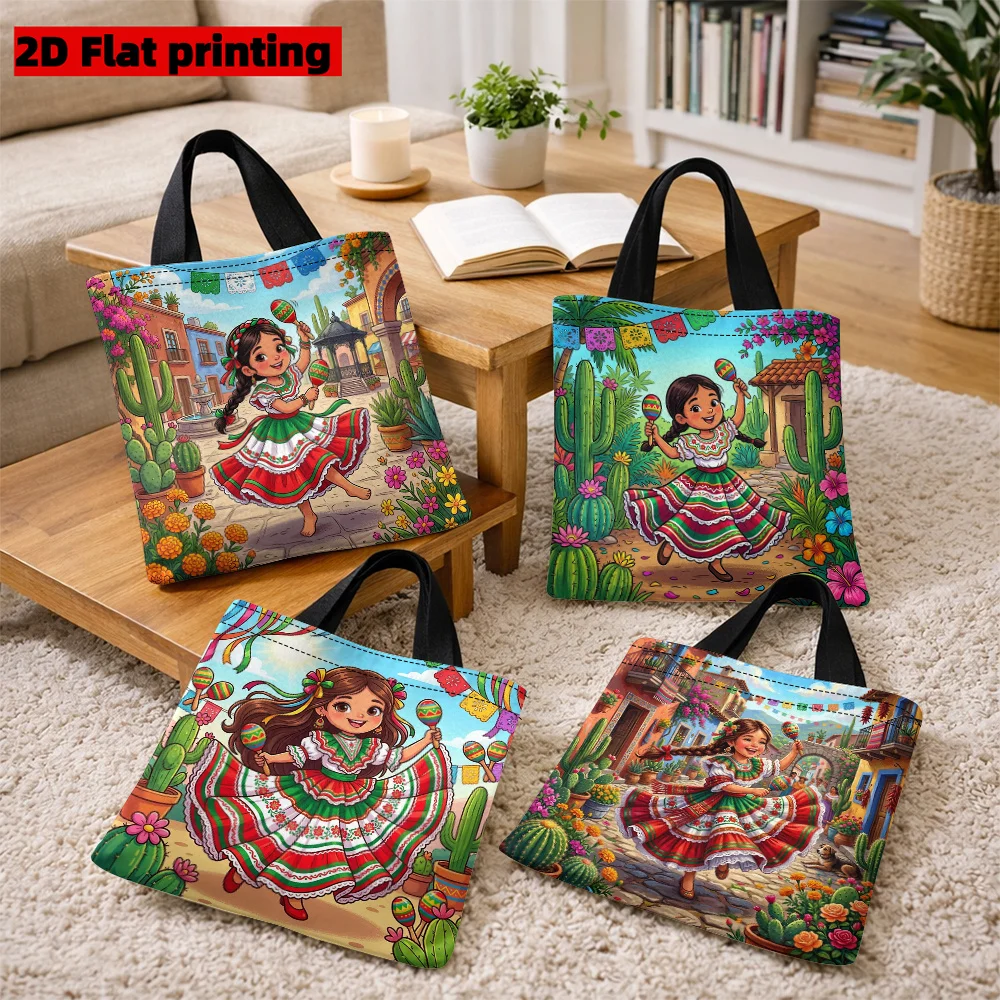 1pc Mexican Folklore Tote Bag with Colorful Girl in Traditional Dress  Multicolor Suitable for Fiesta Travel Gift for Home Decor