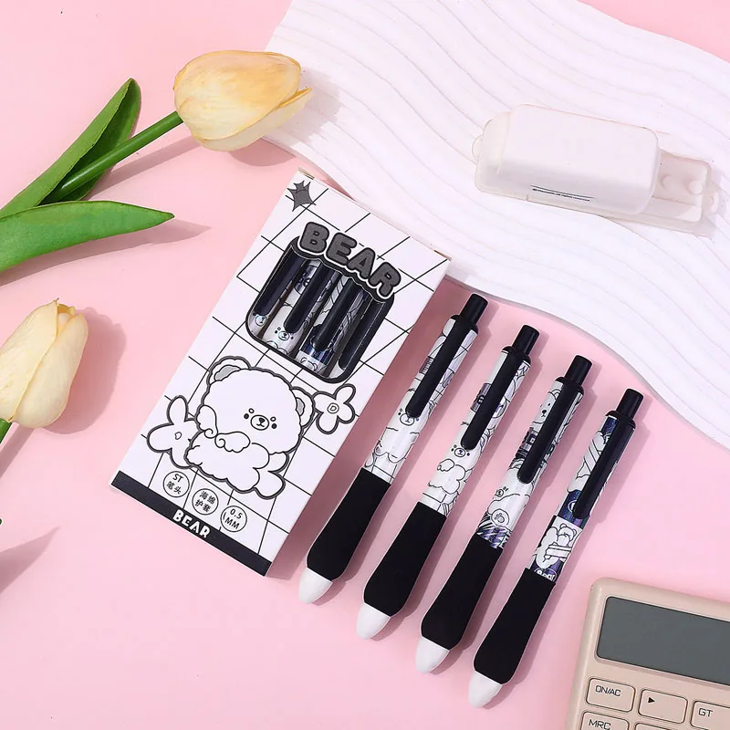 Kawaii 4 PCS Gel Pens Cute Little Bear Office Stationery Funny Pressing Pens Smoothly Writing Aesthetic School Supplies