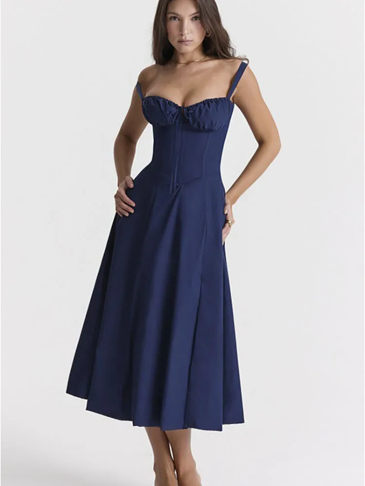 Sommer-Freizeit-Pendler-Temperament, einfarbig, modisches High-End-Blumen-Hosenträgerkleid