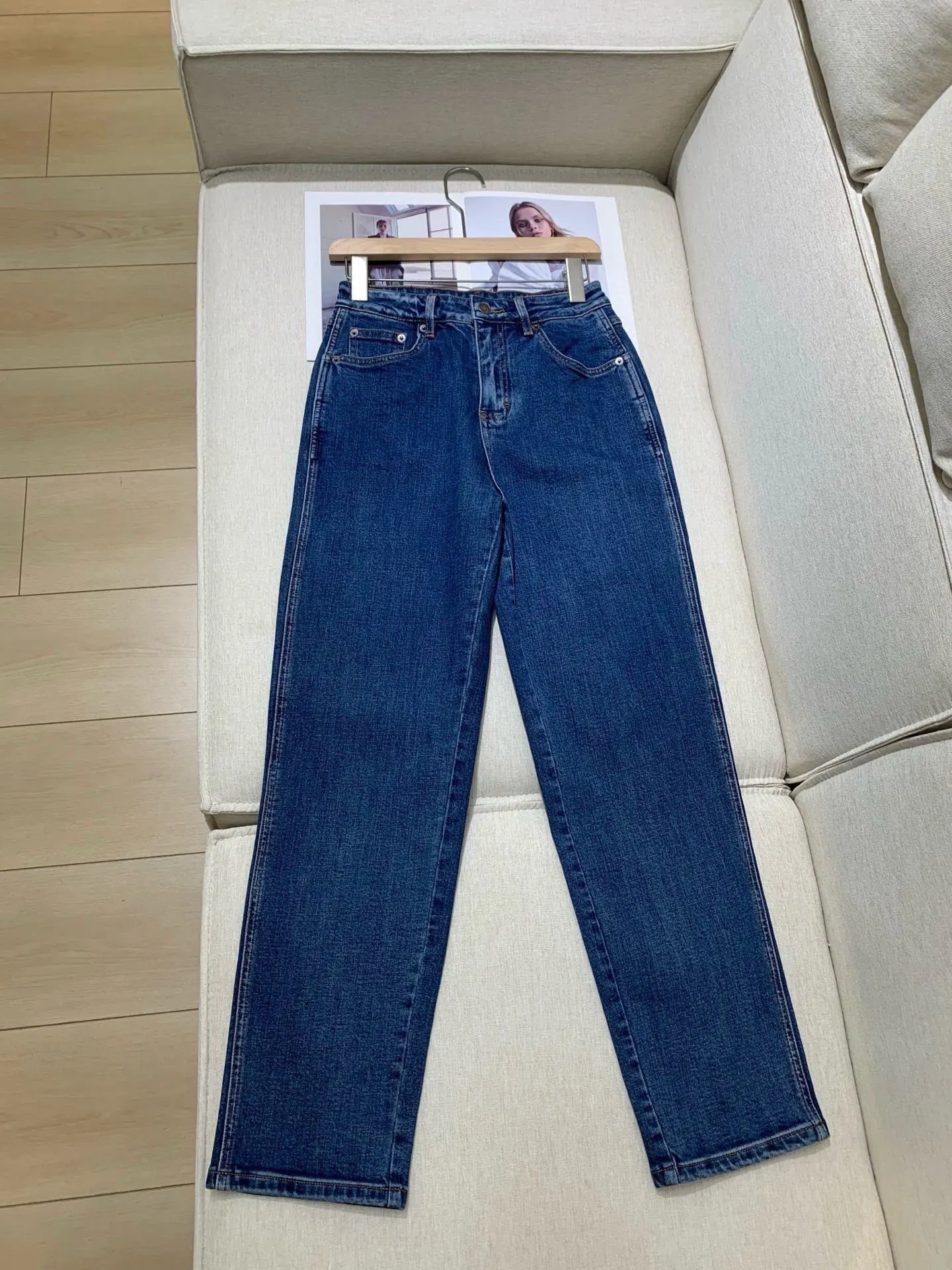 

Women's Cotton Long Jeans High Waist Straight Slim Denim Pants