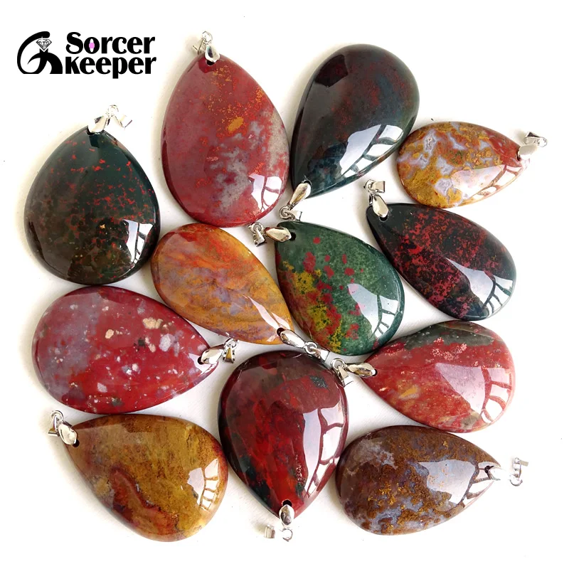 Natural Ocean Jasper Stone Pendants Charms Jewelry DIY Necklace Beads for Women Man / Leather Chain Flannel Bags as a gift BK394