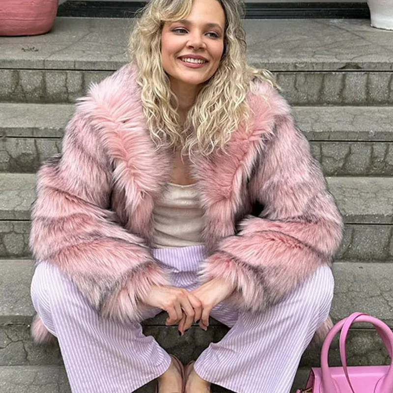 2025 nova moda de alta qualidade casaco de pele feminina inverno temporada estilo grosso imitação de pele rosa casaco feminino pele & pele do falso h667
