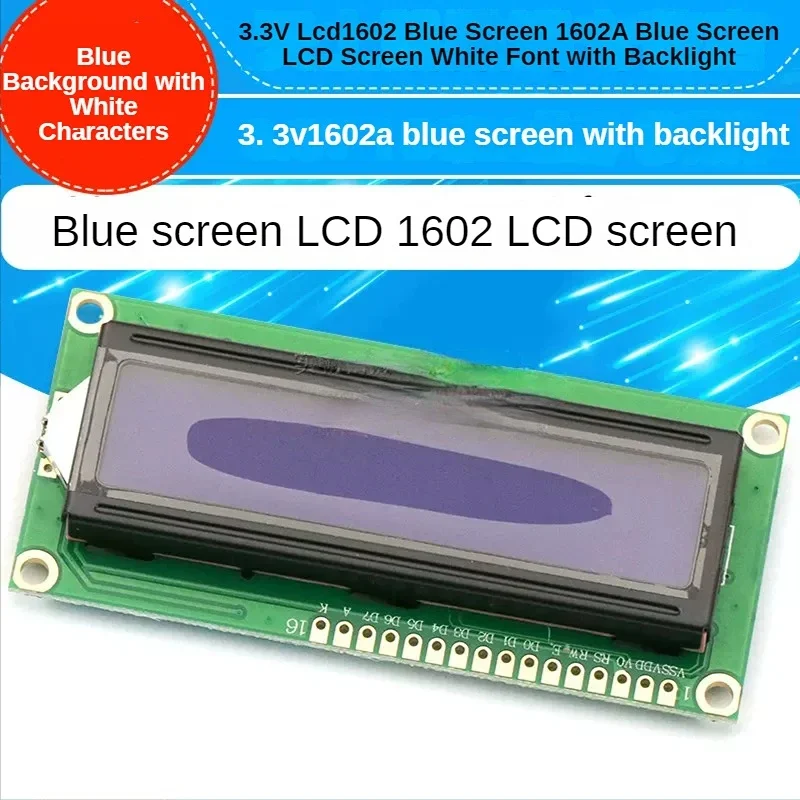 Pantalla LCD para retroiluminación de 2 piezas, 1602A-5v, fondo azul, palabra blanca, con arreglo de Pin