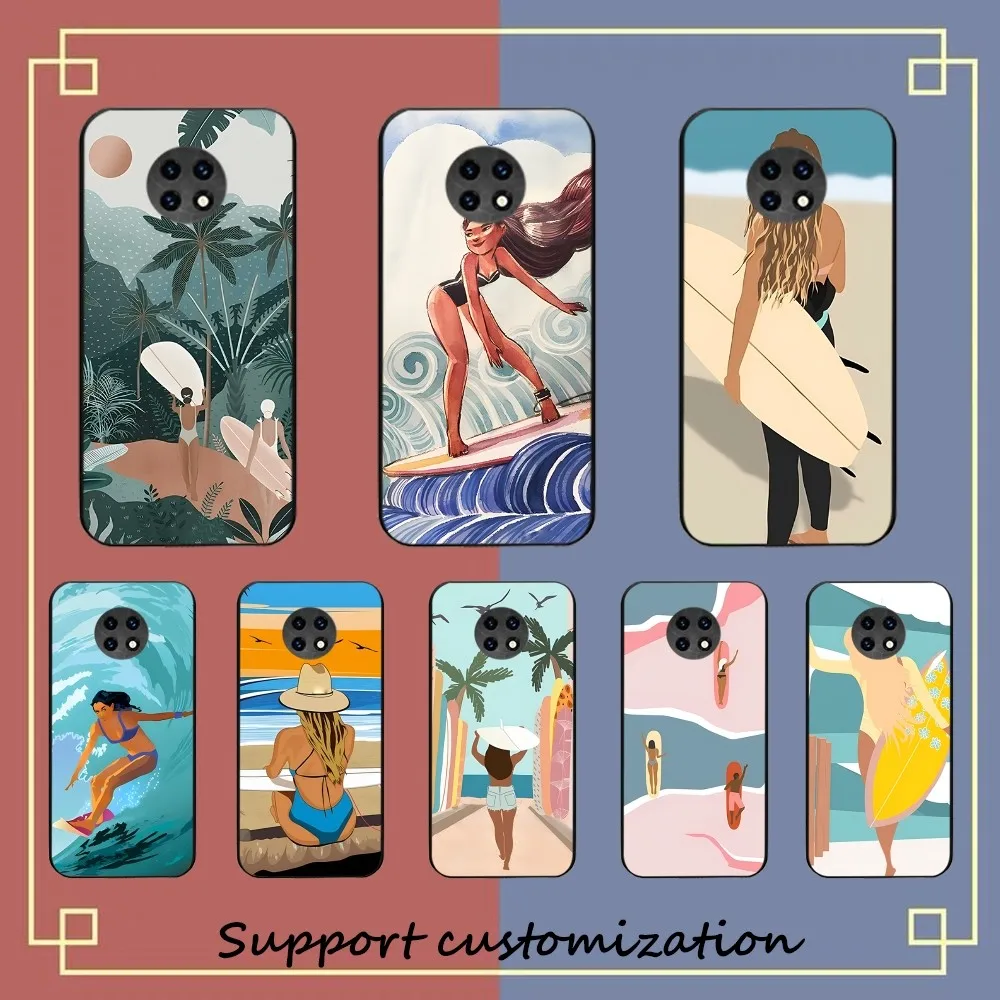 Surfboard Surfing Art Surf Girl Phone Case For Redmi Note 4 X 5 A 6 7 8 Pro T 9 Pro 9S 10 Pro 11 Pro 11S 11Epro PocoM3pro