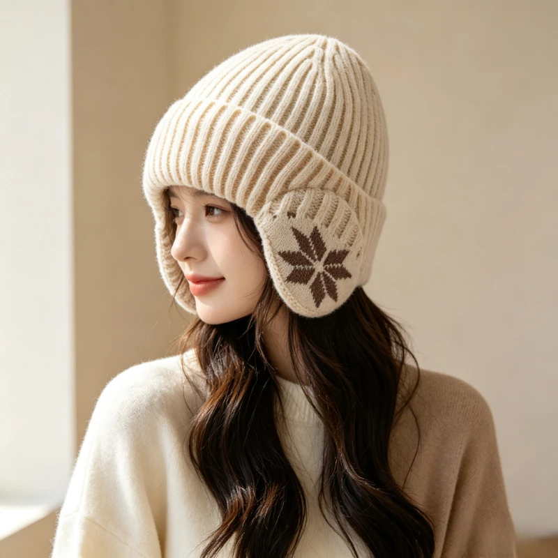 1 Piece of Autumn and Winter Women's Hat, Winter Warm Knitted Hat, Winter Cycling with Velvet Ear Protection, Knitted Hat, Scarf
