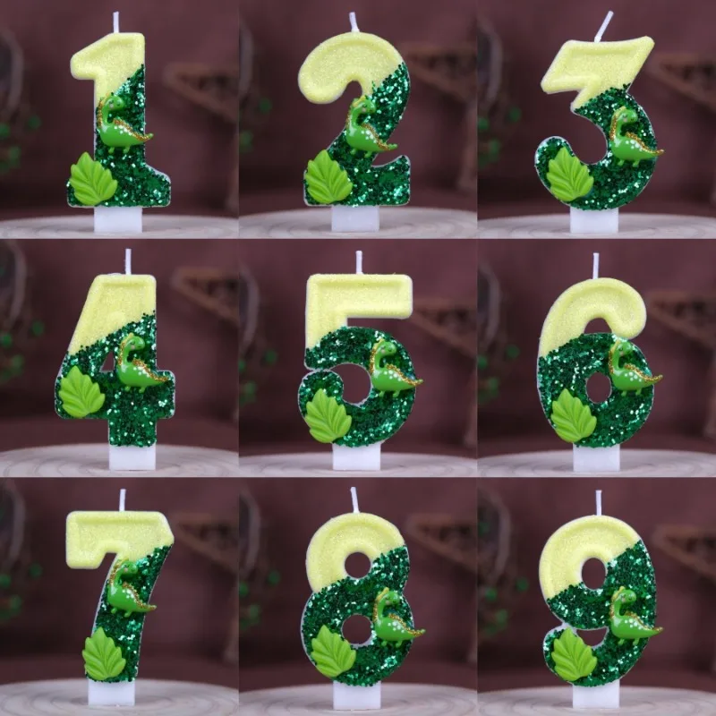 Digital Candles 0-9 Original Green Dinosaur World Creative Cake Decorative Birthday Candle