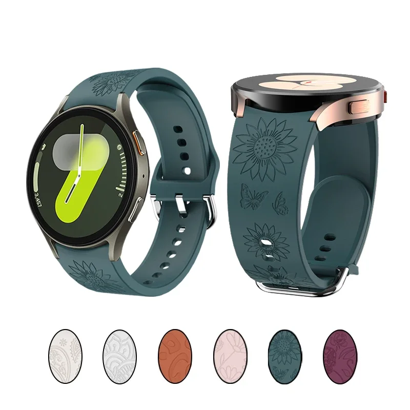 Sunflower Engrave Band For Samsung Galaxy Watch 7 40mm 44mm Soft Silicone Lady Strap for Galaxy Watch FE 6 5 4 40mm 44mm