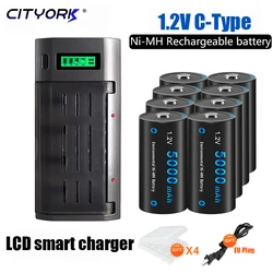 CITYORK 1.2V C Size Rechargeble Battery 5000mAh High Capacity R14 C Rechargeable Battery With LCD Charger for C D AA AAA 9V