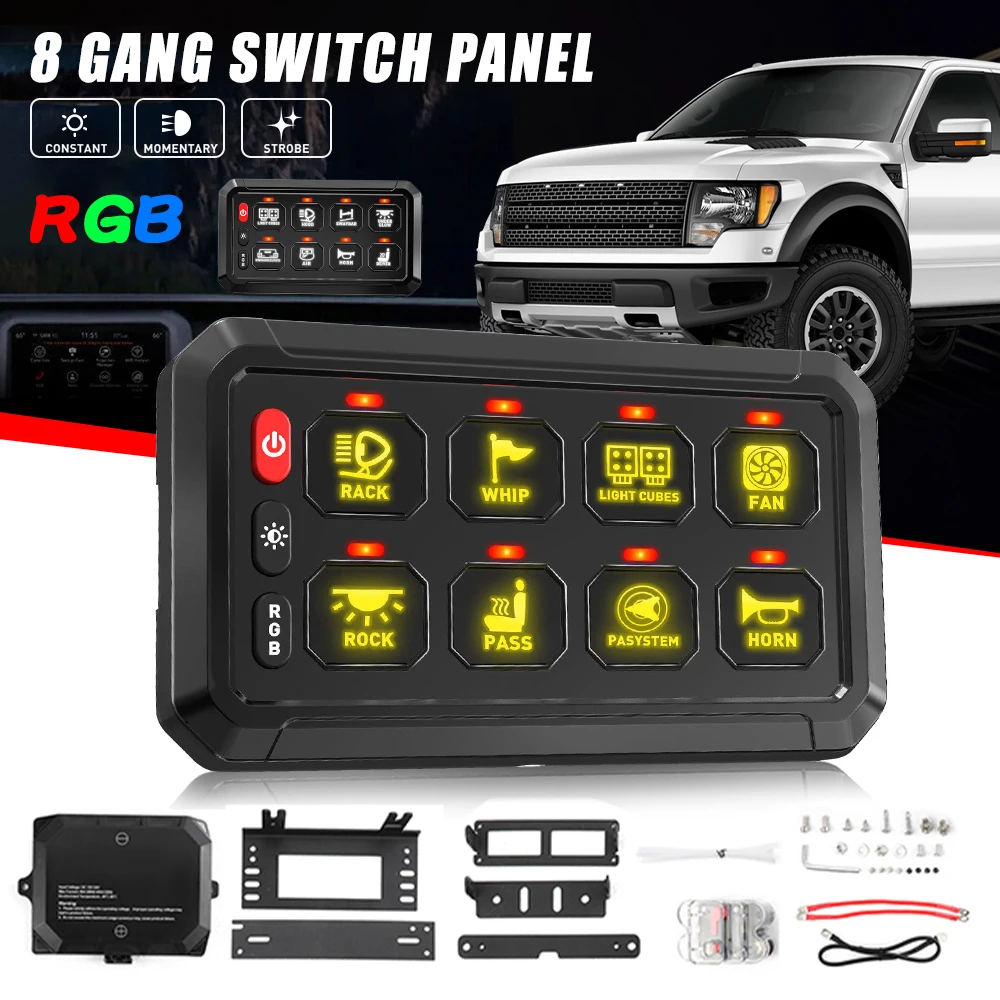 

Панель переключения UNISHINE RGB, электронная панель управления, 8 клавиш, для грузовиков, квадроциклов, лодок