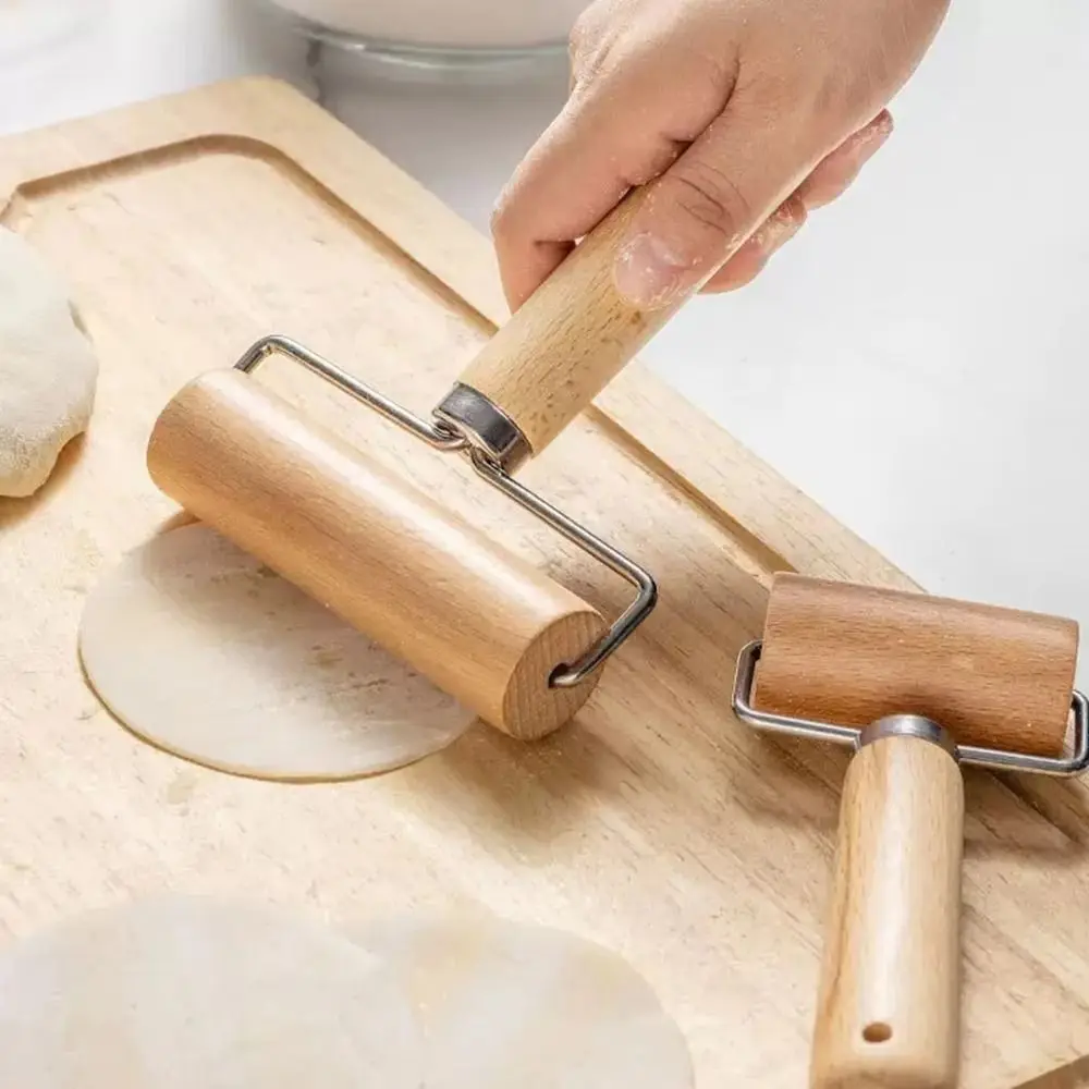 Versatile Wooden Roller Rolling Pin Handheld Kitchen Utensils Pizza Rolling Wheel Crushed Nuts Pancakes
