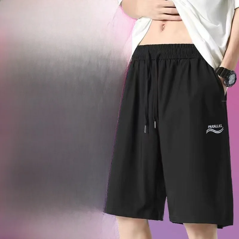 

Summer Thin Large Size Ultra-Light Ice Silk orts Casual Loose Fit New Men's Beach Pants Straight Leg Five-Quarter Length