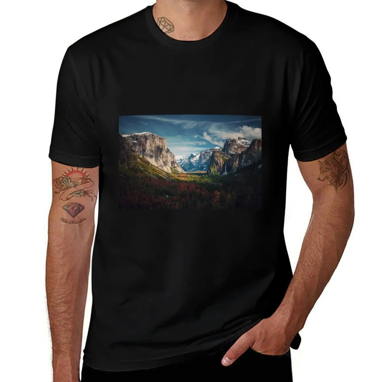 

Yosemite Valley panoramic aerial color landscape with Yosemite Falls and mountains color photograph / photography T-Shirt
