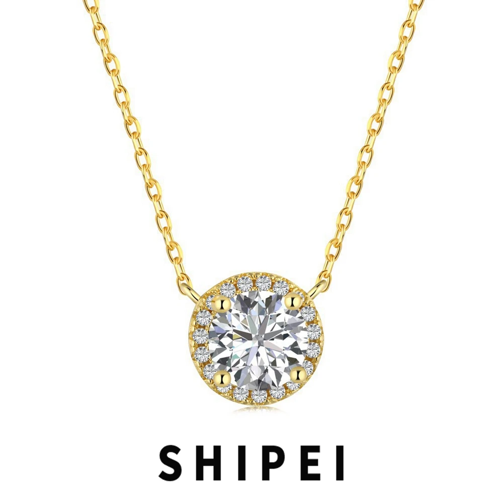 

SHIPEI Classic 925 Sterling Silver Round Cut 1CT White Sapphire Gemstone 18K Yellow Gold Pendant Necklace Fine Jewelry Wholesale