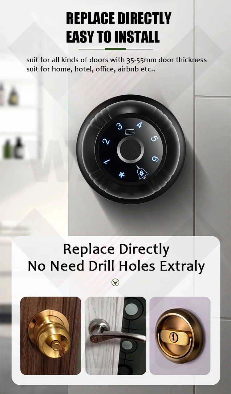 TUYA Smart Fingerprint WIFi Door knob Lock With multi Unlock by passowrd or IC card or Free TUYA APP Remotely