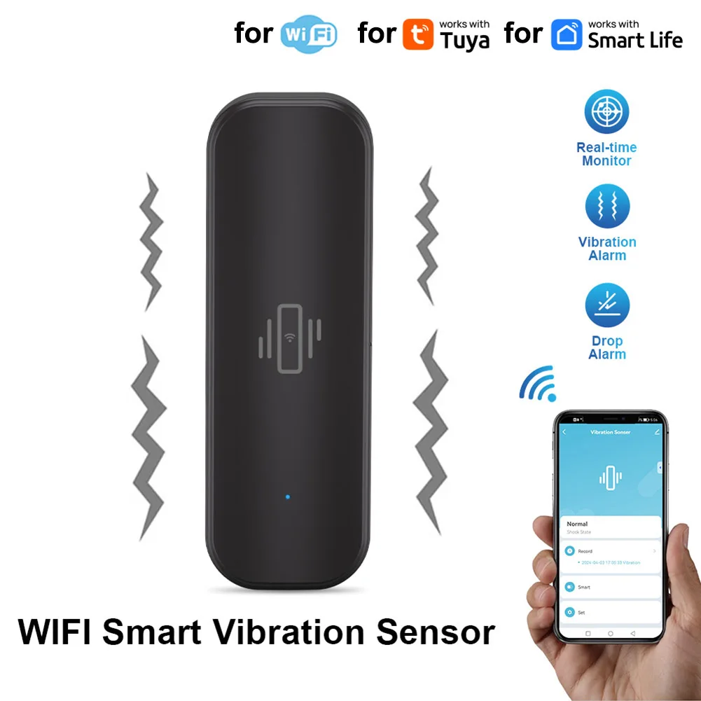 Sensor de vibración para hogar inteligente Tuya, alarma remota, monitoreo en tiempo Real, ajuste de sensibilidad de enlace inteligente, indicador LED