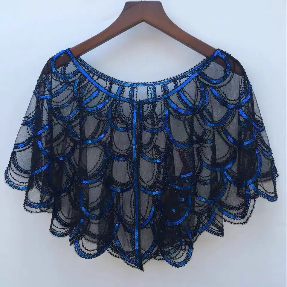 New Fashion Women\'s Vintage 1920s Shawl Beaded Sequin Bolero Flapper Evening Cape One Button Sequin Cover Up for Wedding Party