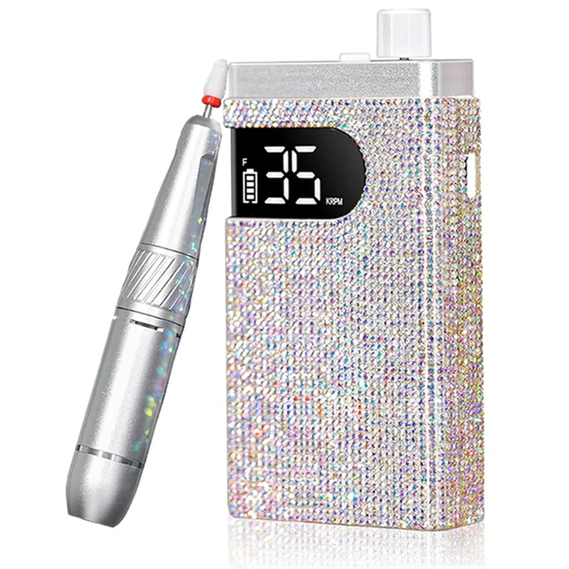 Cordless Electric Nail Drill Machine For Rechargeable Diamond Portable HD Display 35000 RPM Acrylic Drill-[Qahk]